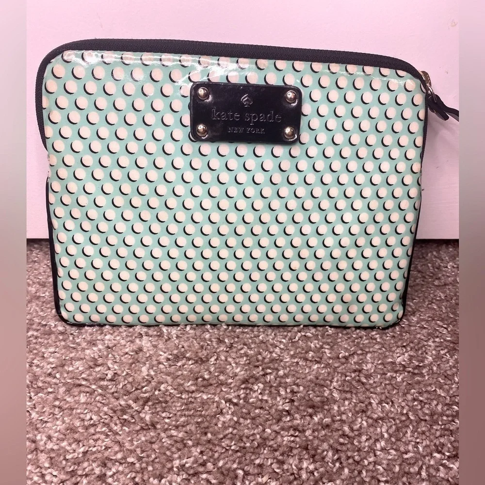 Kate Spade Small mint green polka zippered pouch